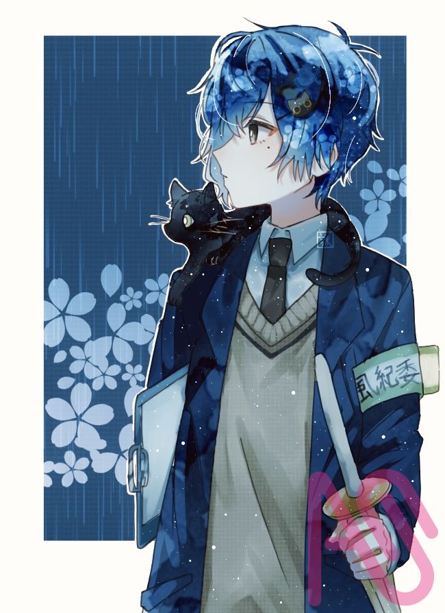 ★猫狂いが風紀委員に入りました★ Illust of 御傘謙/お爺 cat blue oc 猫の雨宿り つぐちゃんを応援