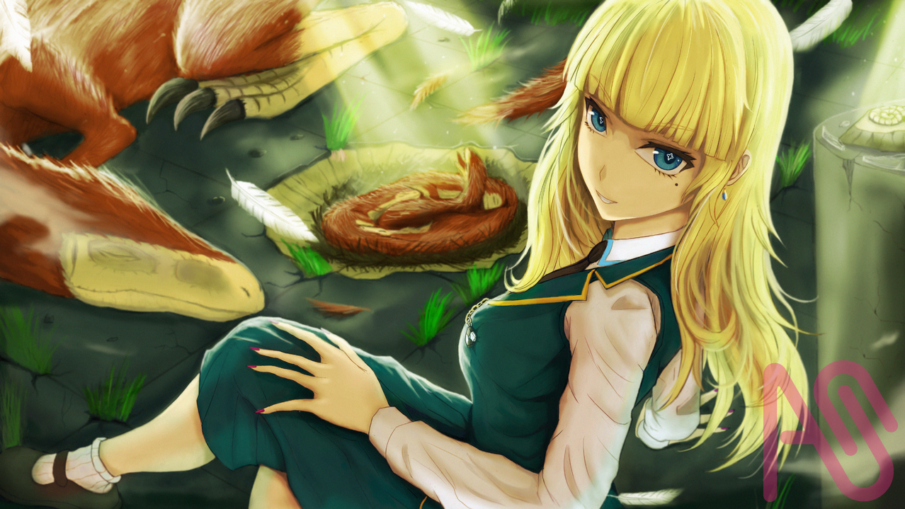 Commission Profile Illust of Ultimate Minus girl cute blueeyes Dinosaur schooluniform blondehair oc