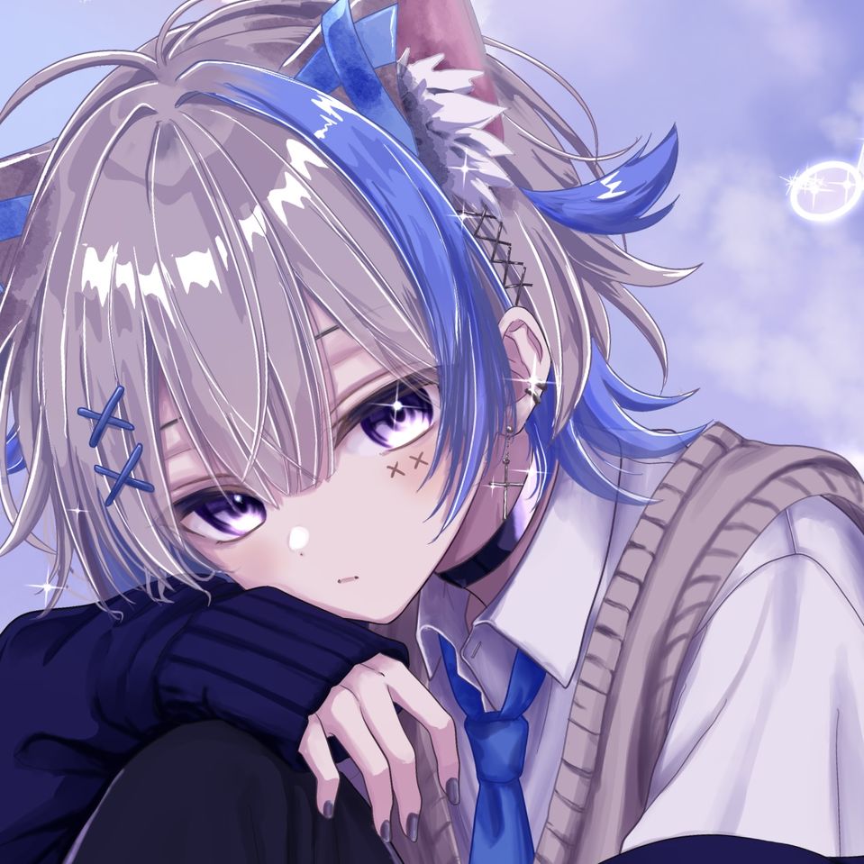 Seven-note Illust of ichiiShiki blue illustration art digital boy rain background hydrangea 代理 あまねあーと