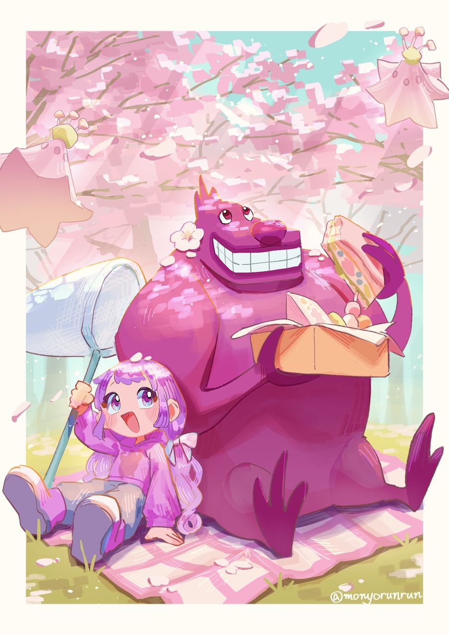 Illust of モにょルン fanfic fanart sakura illustration pink kawaii background spring リヴリー