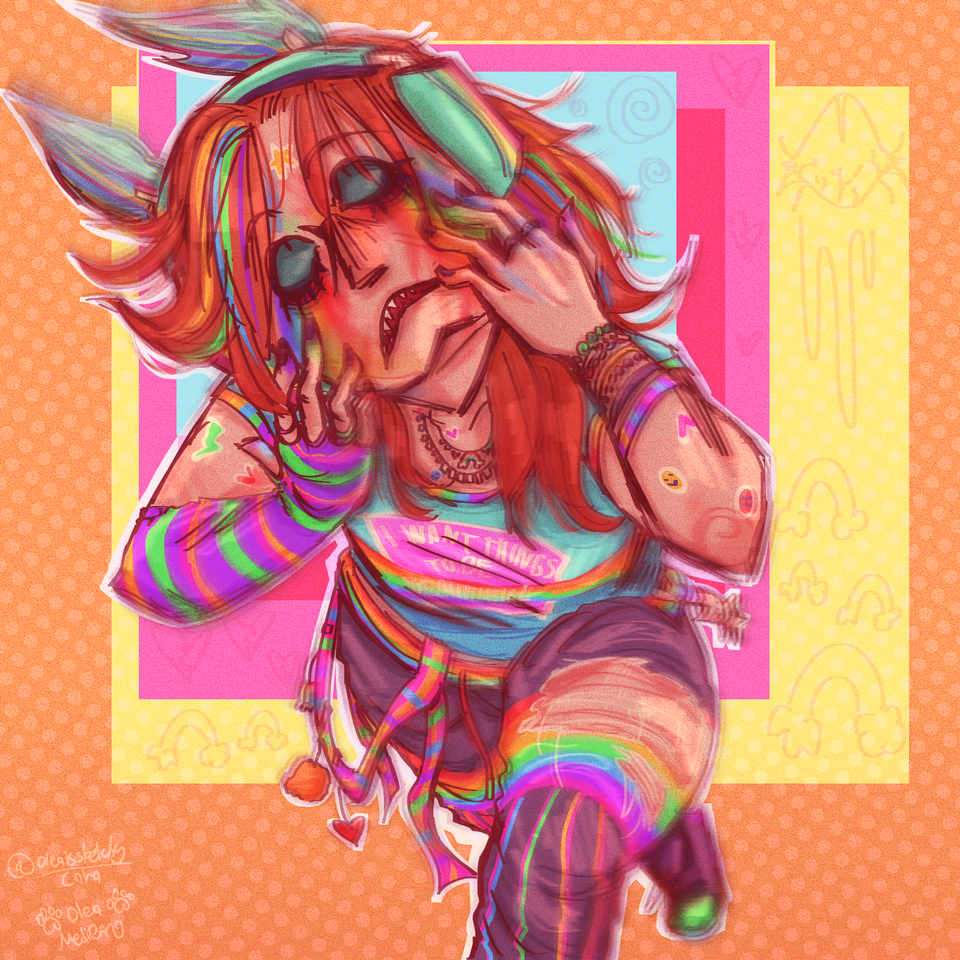 ＥＹＥＳＯＲＥ Illust of 🐾 !! olea !! 🐾 girl rainbow neon ThatWeirdOlliePerson