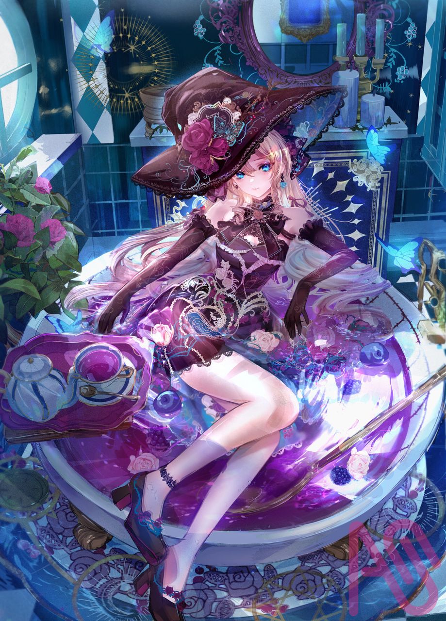 青魔女傑作集まとめ＆アートストリート更新一時休止のお知らせ☕ Illust of こもりひっき🦋初書籍★メルヘンファンタジー衣装アイデアbook witch girl blue illustration original digital oc kawaii gothic