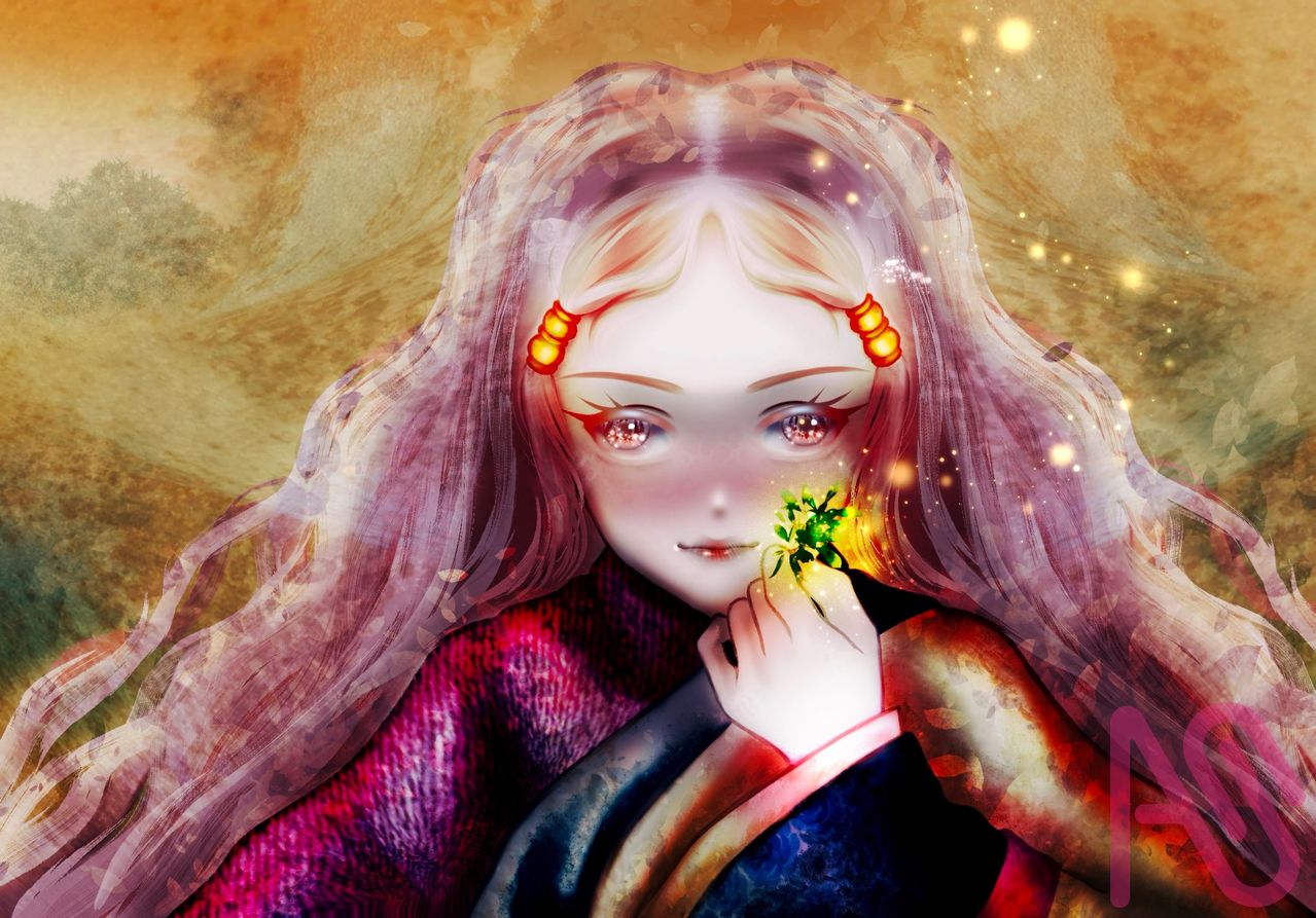 少女輕捧一株幸運草。 Illust of 熒惑星 girl drawing illustration original MediBangPaintPro 電繪 procreate