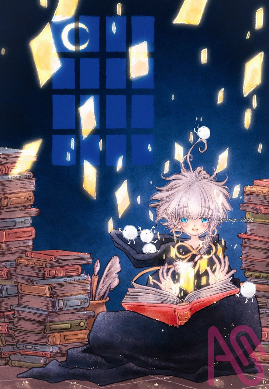 記憶の頁 Illust of モモンプ 本 girl 光 moon illustration original night oc 魔法使い ファンタジーキャラ