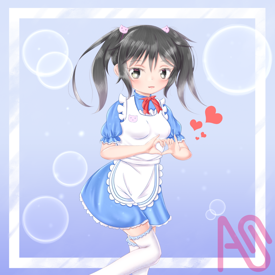メイド Illust of 路邊的野猫 maid twin_ponytails girl fanart cute kawaii よその子 過去絵 blackhair 絵柄が好みって人にフォローされたい