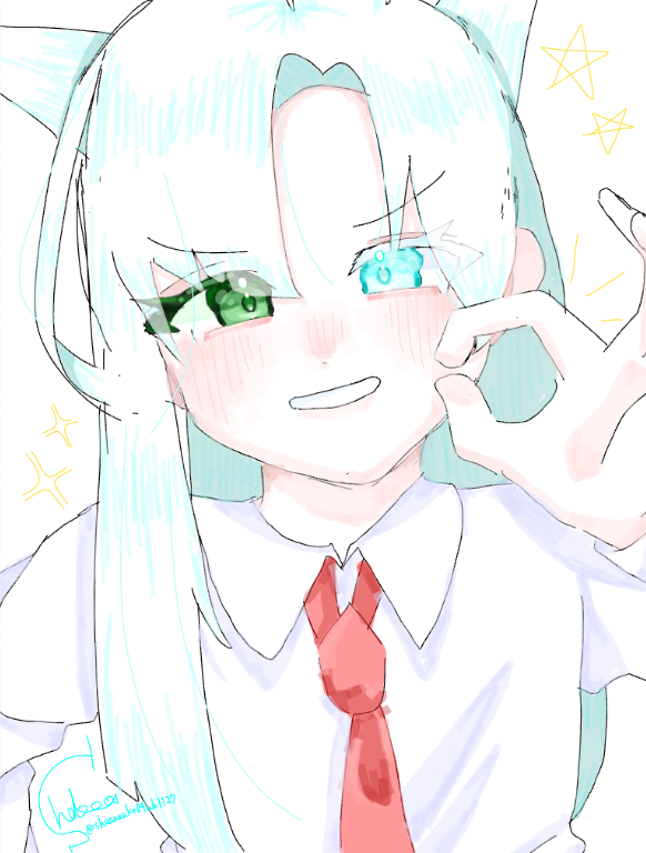 みぃーつけたっ Illust of 白海 しゃけ / 代選中 ゆるい オッドアイ kawaii 本気 よそのこ 代理 本気絵 ガチ絵 代理くん選 めぐの絵日記