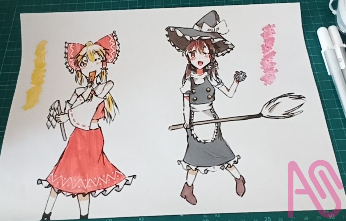 レイマリが衣装交換したようです Illust of KOMEME Reimu_Hakurei Marisa_Kirisame Touhou_Project 楽園の素敵な巫女 analog 普通の魔法使い LEVEL1ありがとう！！ 衣装入れ替え
