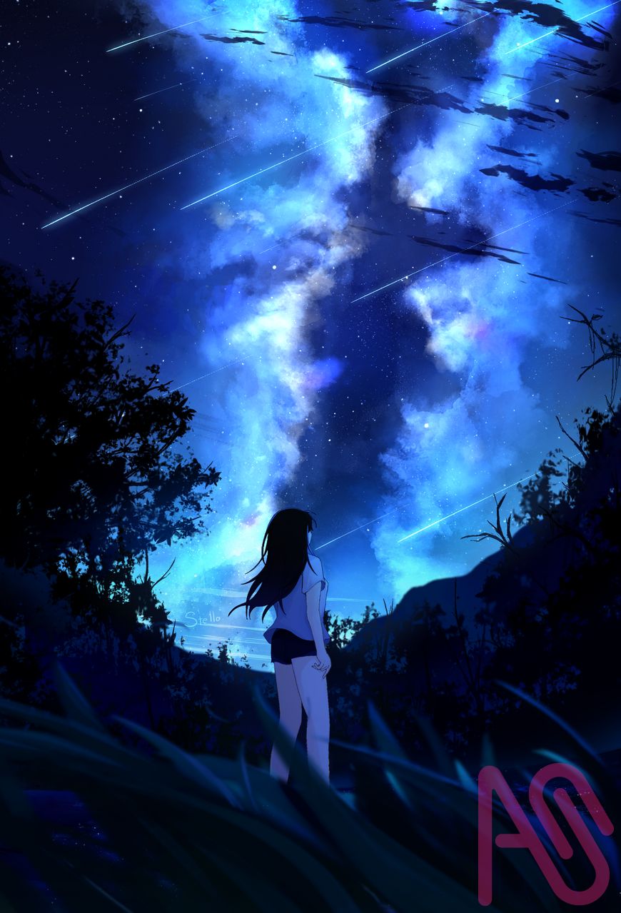 天の川 Illust of ステラ💫 girl illustration starry_sky original 天の川 流れ星 star
