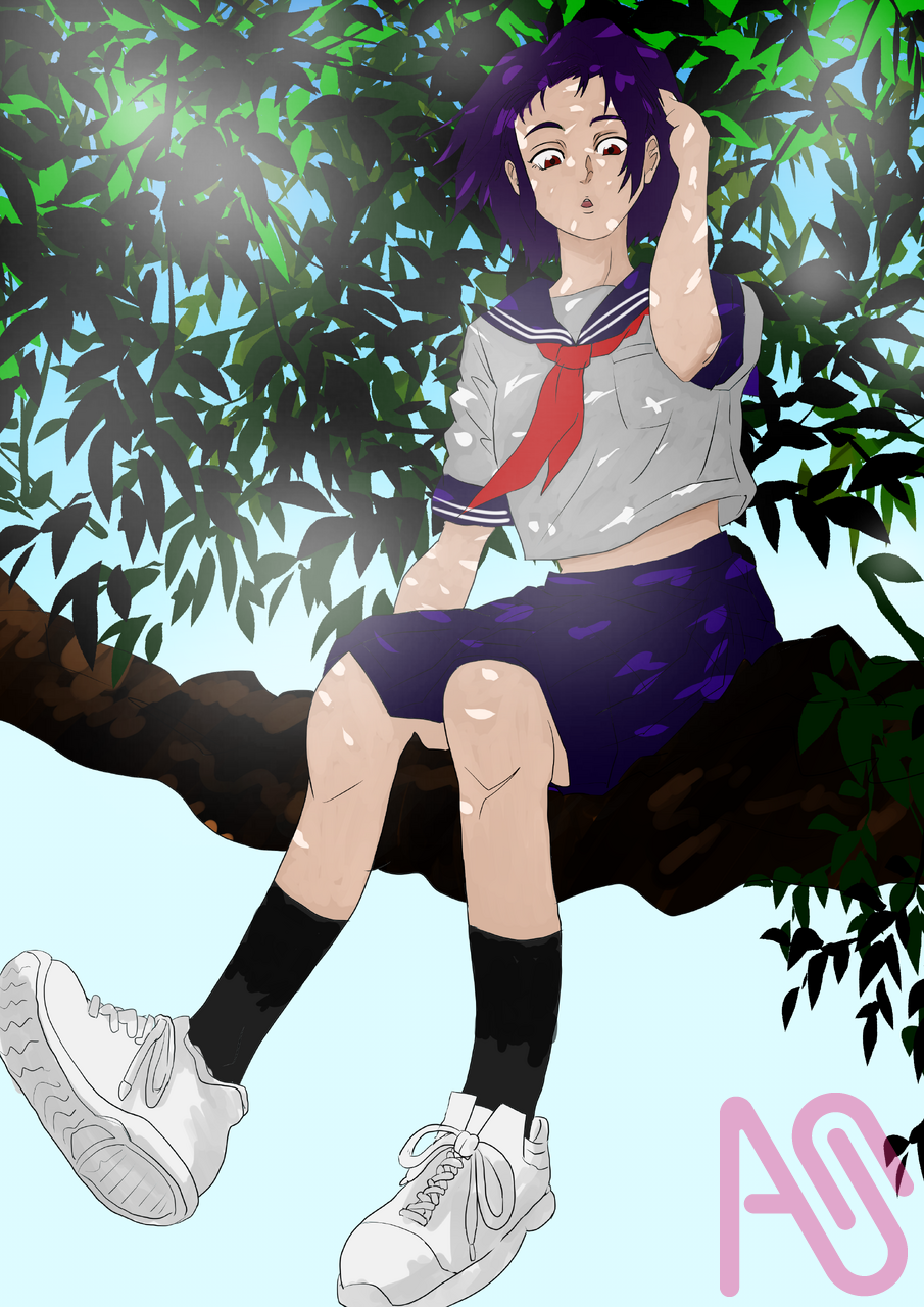 木の上で見つけた君 Illust of キナ HUIONIllustrationContest2025 girl sailor_uniform