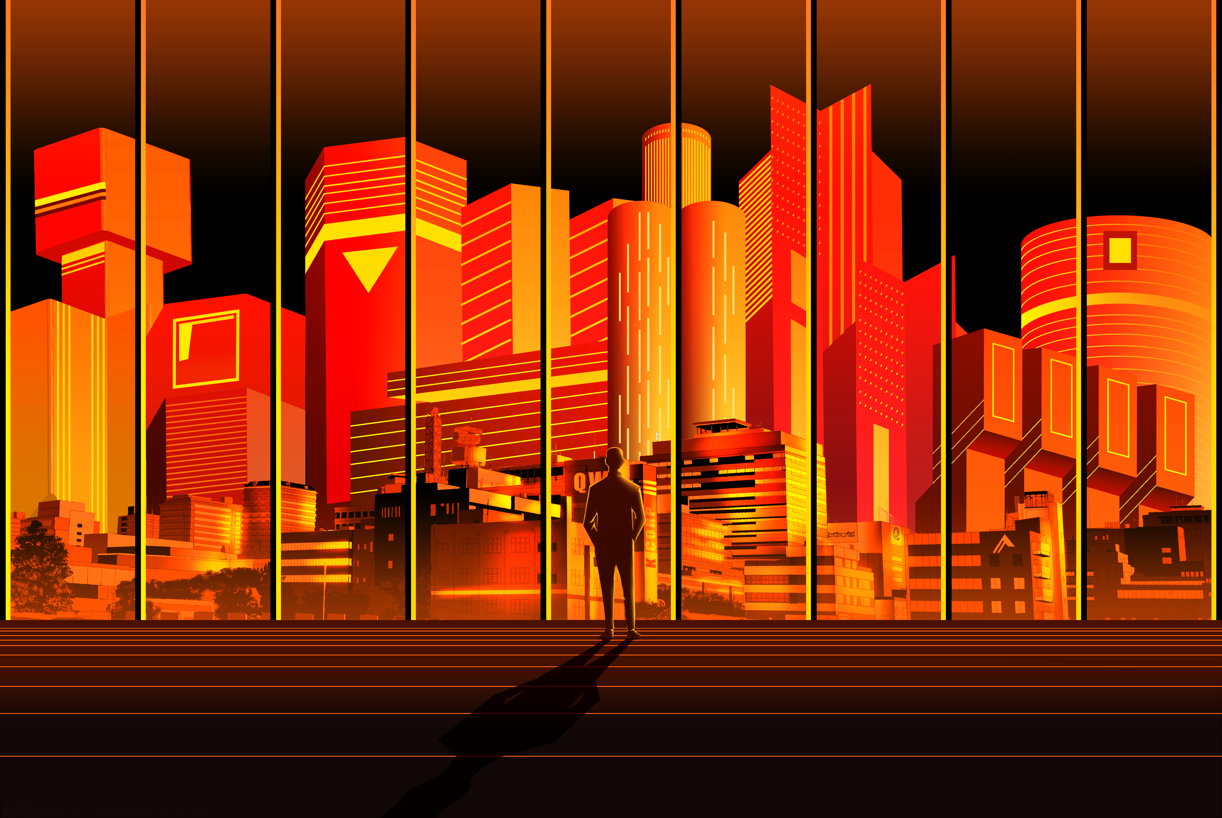 スプレーアート作品『Cyber City』A3サイズ原画 スプレーアート原画作品：3Dアート「枠」 絵画 世界放浪スプレー
