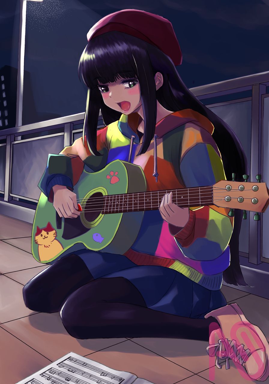 路上のなごり雪 Illust of はんりんご girl アコギ 弦のあたりは大事だね ギターヘッドの角度決まらないもの