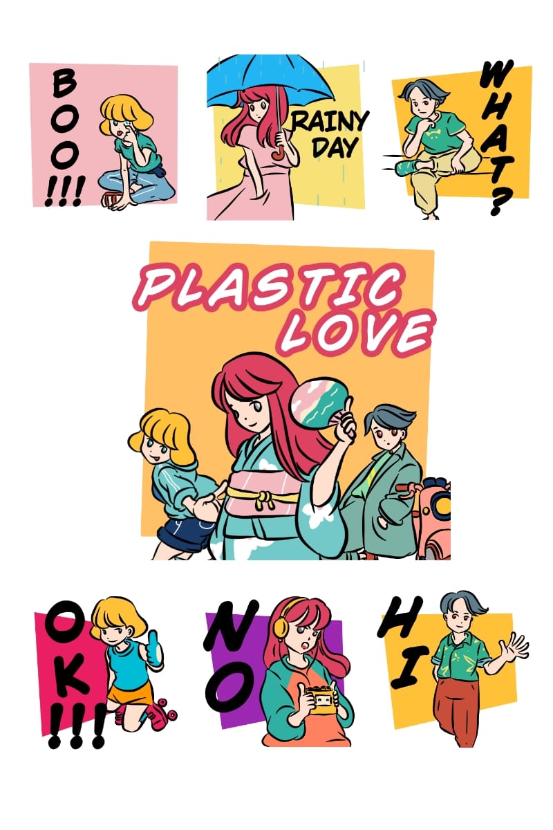 My Line Sticker Inspired From Plastic Love Song Wutikai イラスト Art Street アートストリート