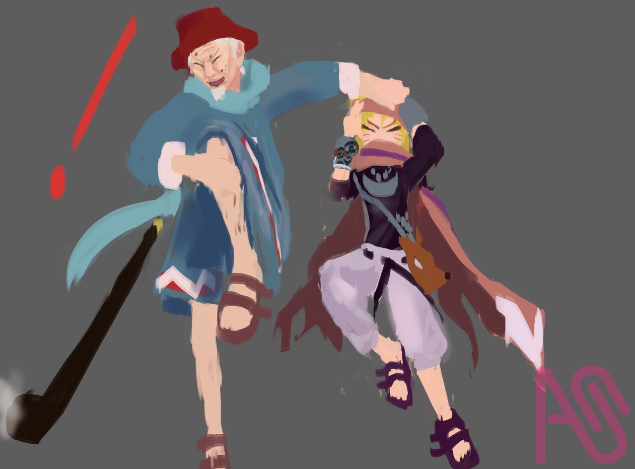 Frog kick!!! Illust of Potibuu NARUTO man characterdesign UzumakiNaruto sarutobi-hiruzenn 猿飛ヒルゼン