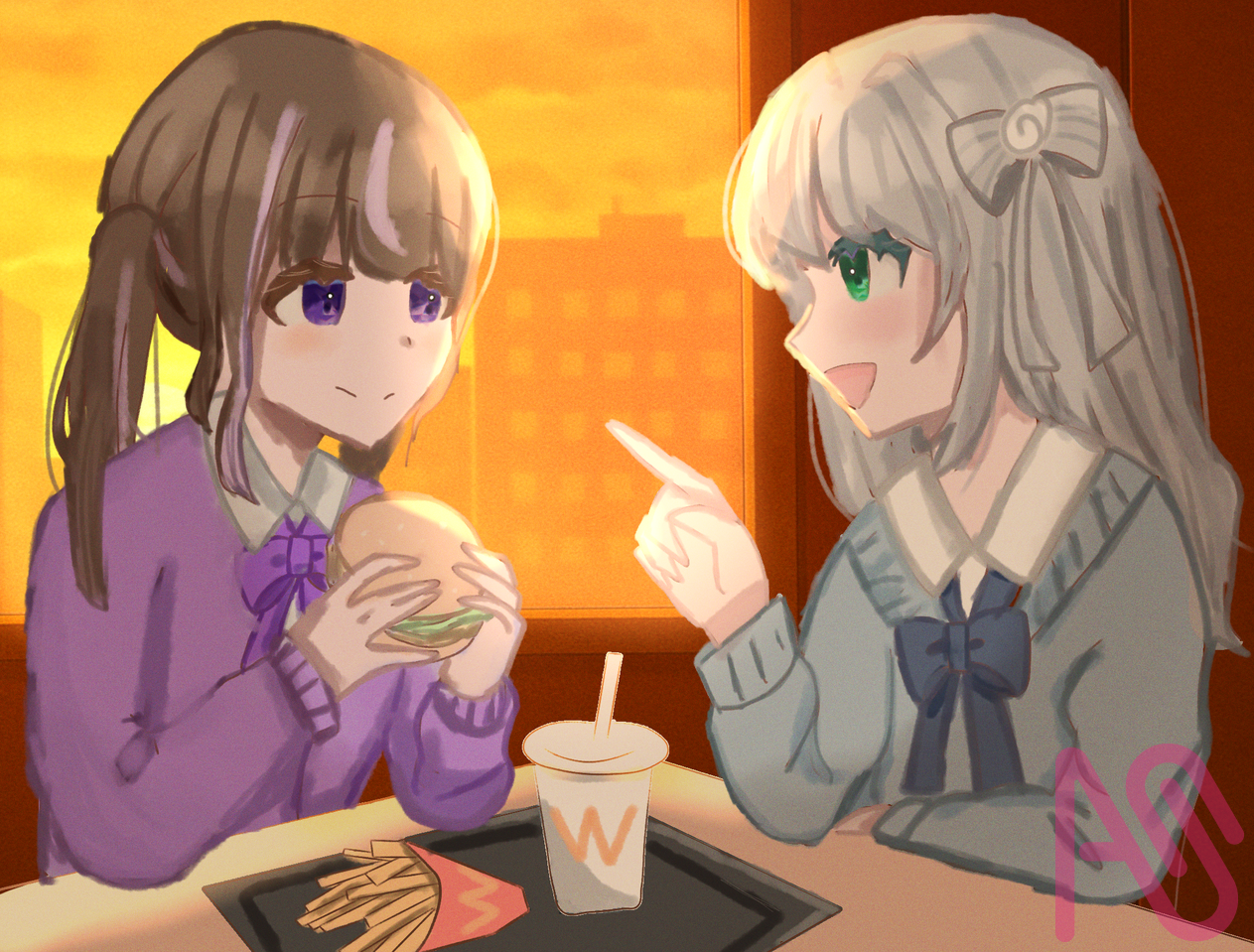 ゆらゆら夕焼けトーク🍔 🍟 Illust of ゆずは～代選中‼️～ girl sunset みるちゃは可愛い