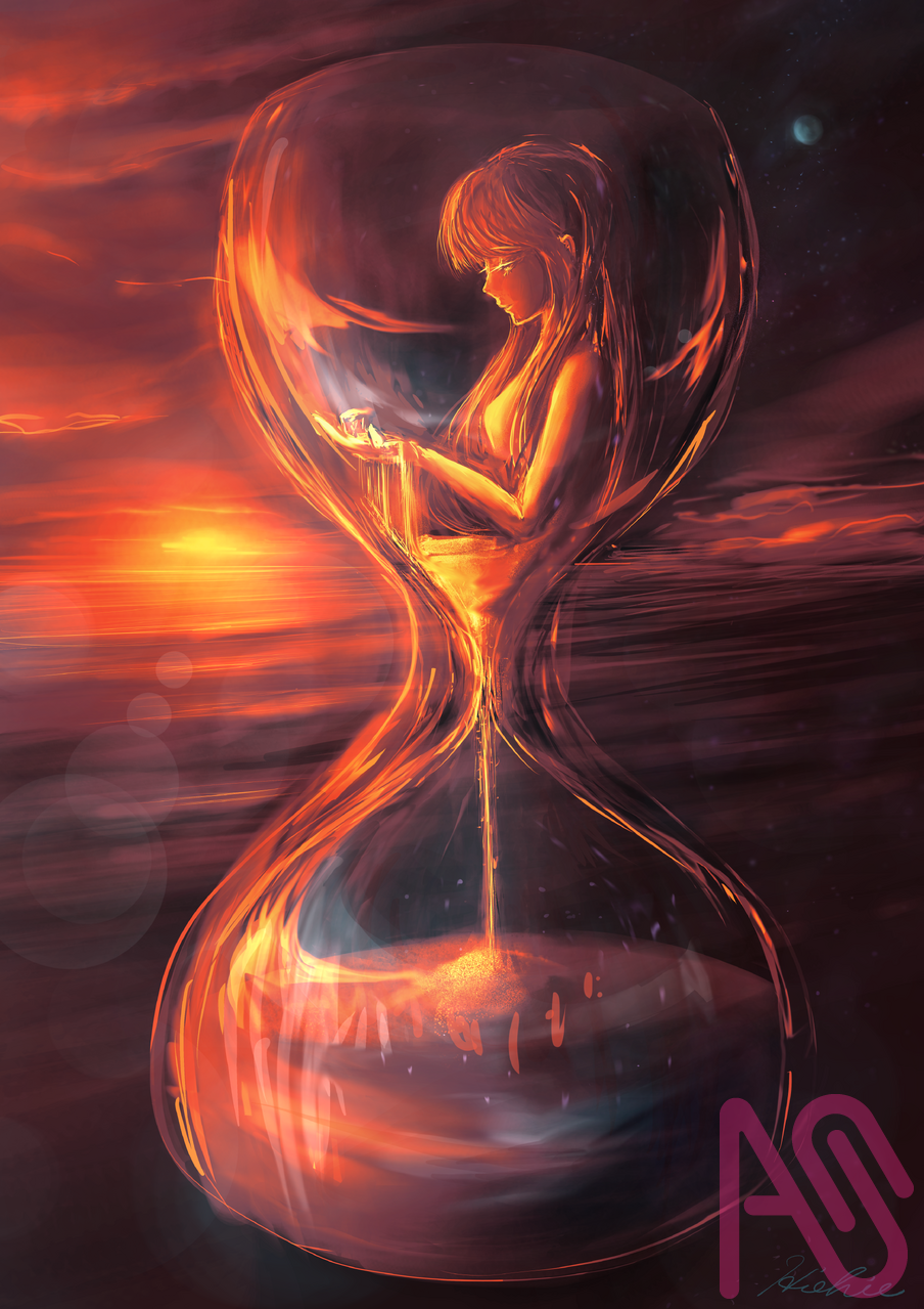 命の砂時計 Illust of ヒエヒエ メルヘン girl nature sea 景色 sunset scenery 幻想的