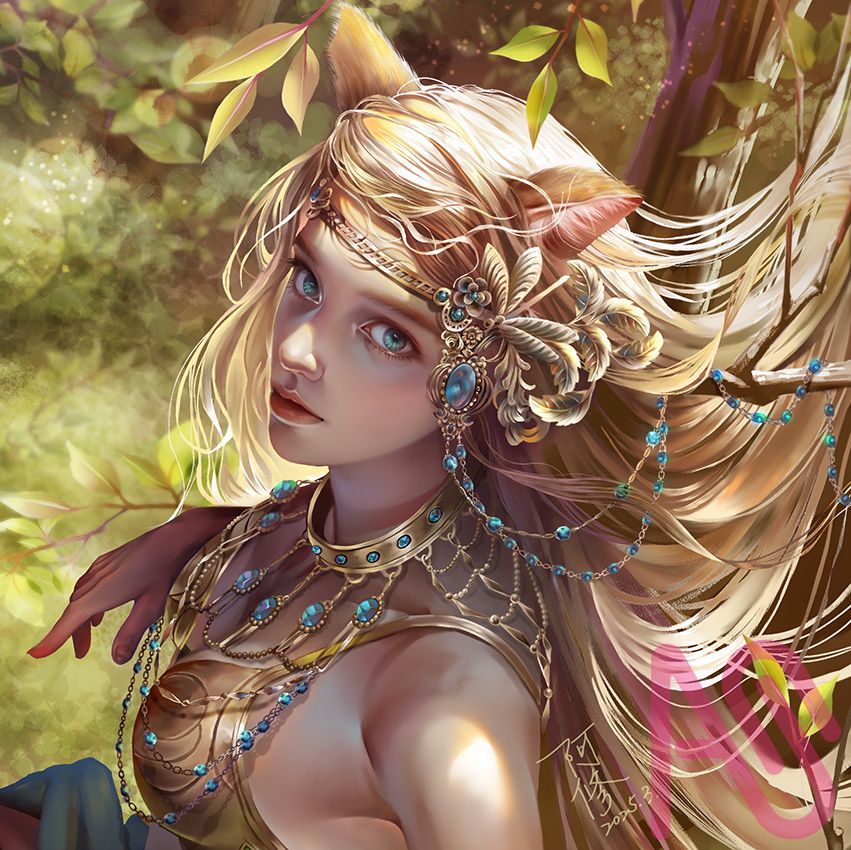 林中貓憩 Illust of dreamingfire forest cat girl 奇幻 精靈 貓女 休息 憩