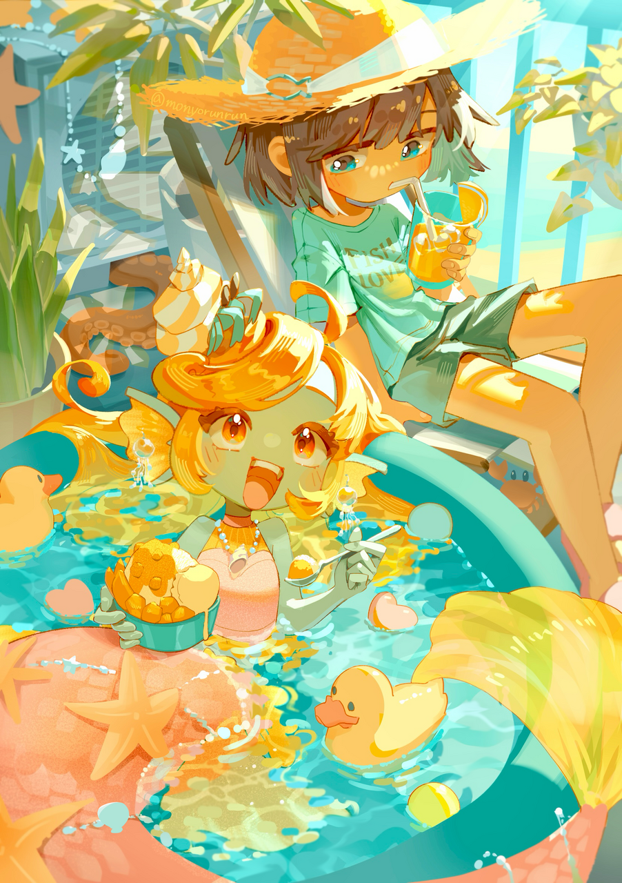 ベランダの夏休み Illust of モにょルン HUIONIllustrationContest2025 girl 人外 summer illustration original medibangpaint oc kawaii background