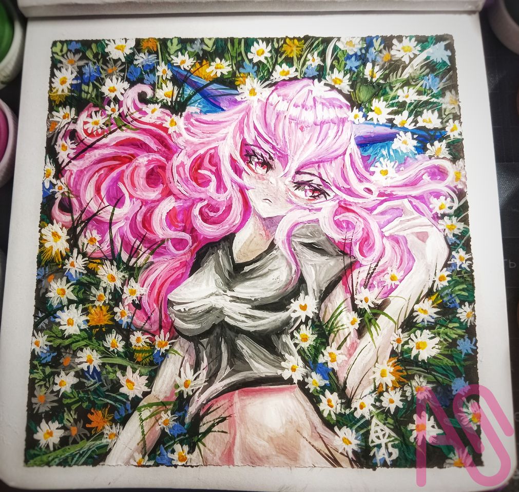 ❁ ≖≖✿❁ ≖≖✿❁ ≖≖✿❁ ≖≖ ❁ Illust of ꒷꒥꒷ Som ꒷꒥꒷ painting art oc цветок аниме рисунок рисование искусства традиционный девушка-кошка