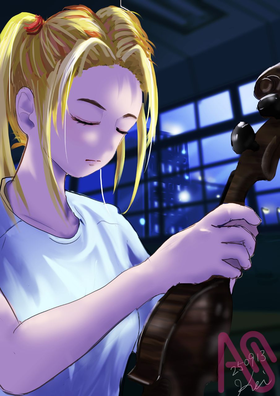 イメージトレーニング Illust of おきけい 女子高生 剣士 夜景 girl 学校 violin 楽器で暴れる