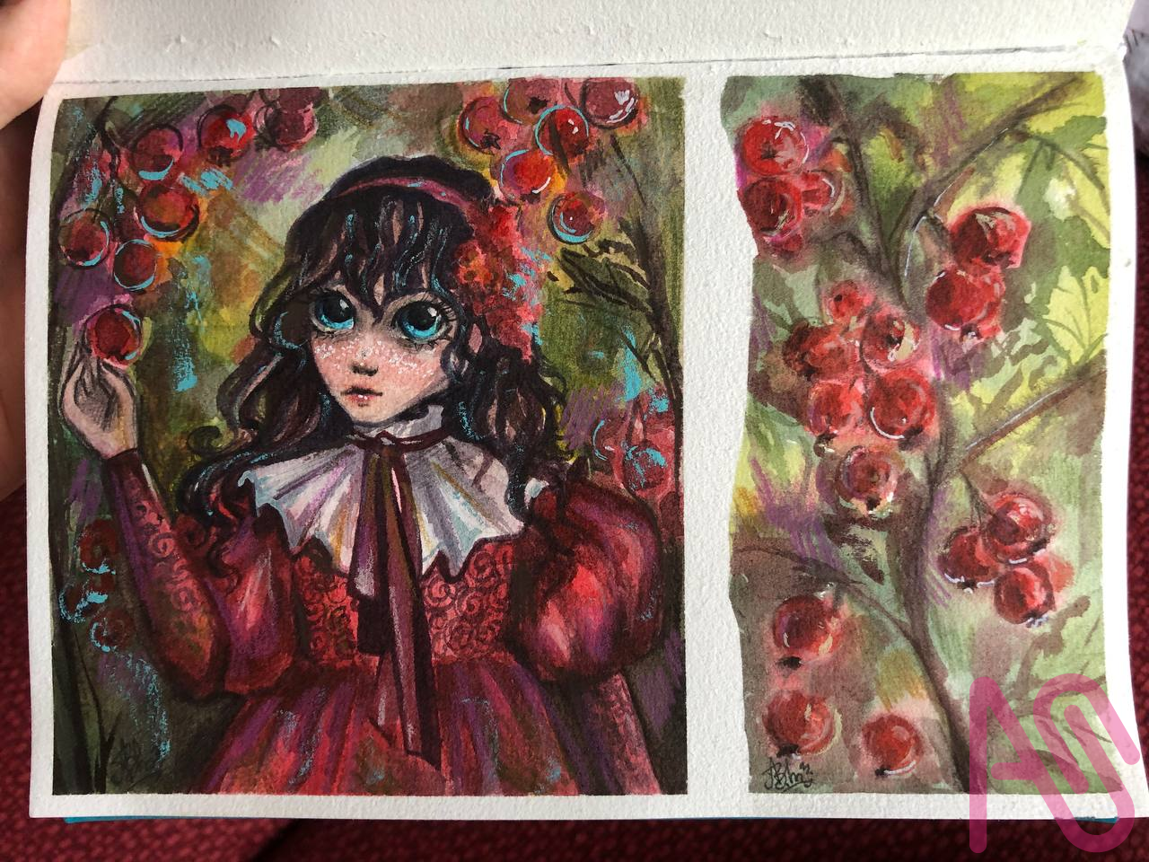 ""red currant"" Illust of Blueberry painting watercolor drawing art cute artist eyes beautiful Pleinair streetart