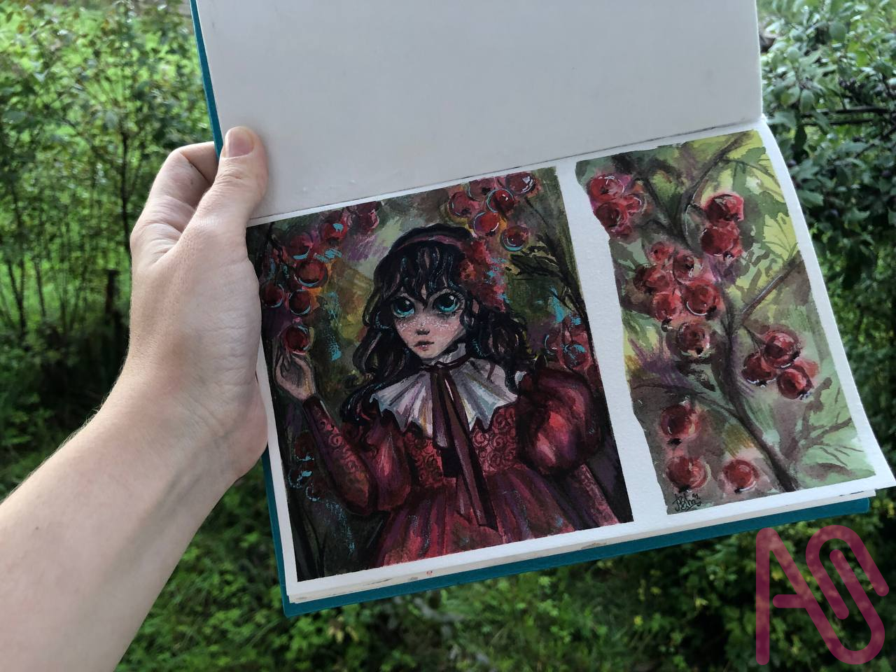 ""red currant"" Illust of Blueberry painting watercolor drawing art cute artist eyes beautiful Pleinair streetart