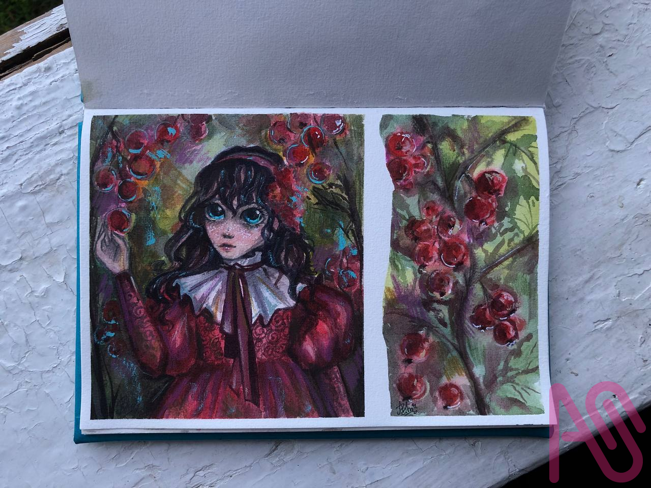""red currant"" Illust of Blueberry painting watercolor drawing art cute artist eyes beautiful Pleinair streetart