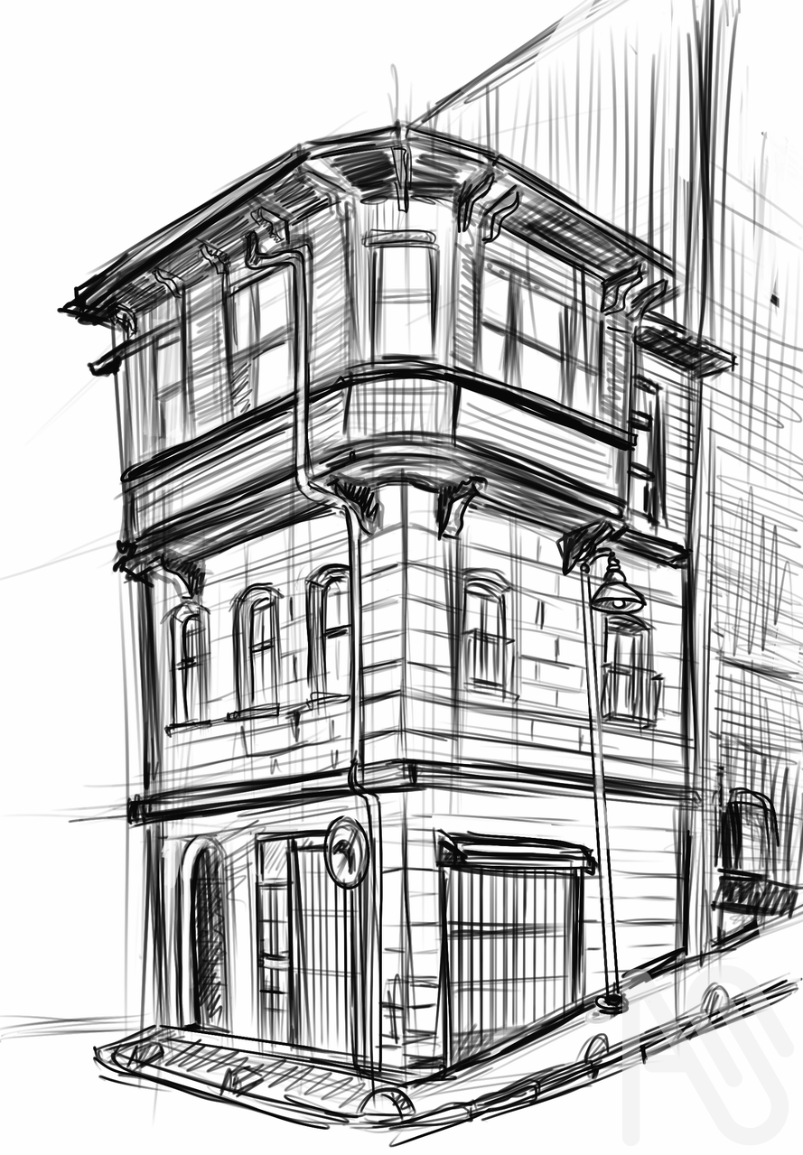 建築練習 Illust of BunnyCat art 光影練習 建築 草圖 practice procreate 日常练习 练习作品 透視 建設