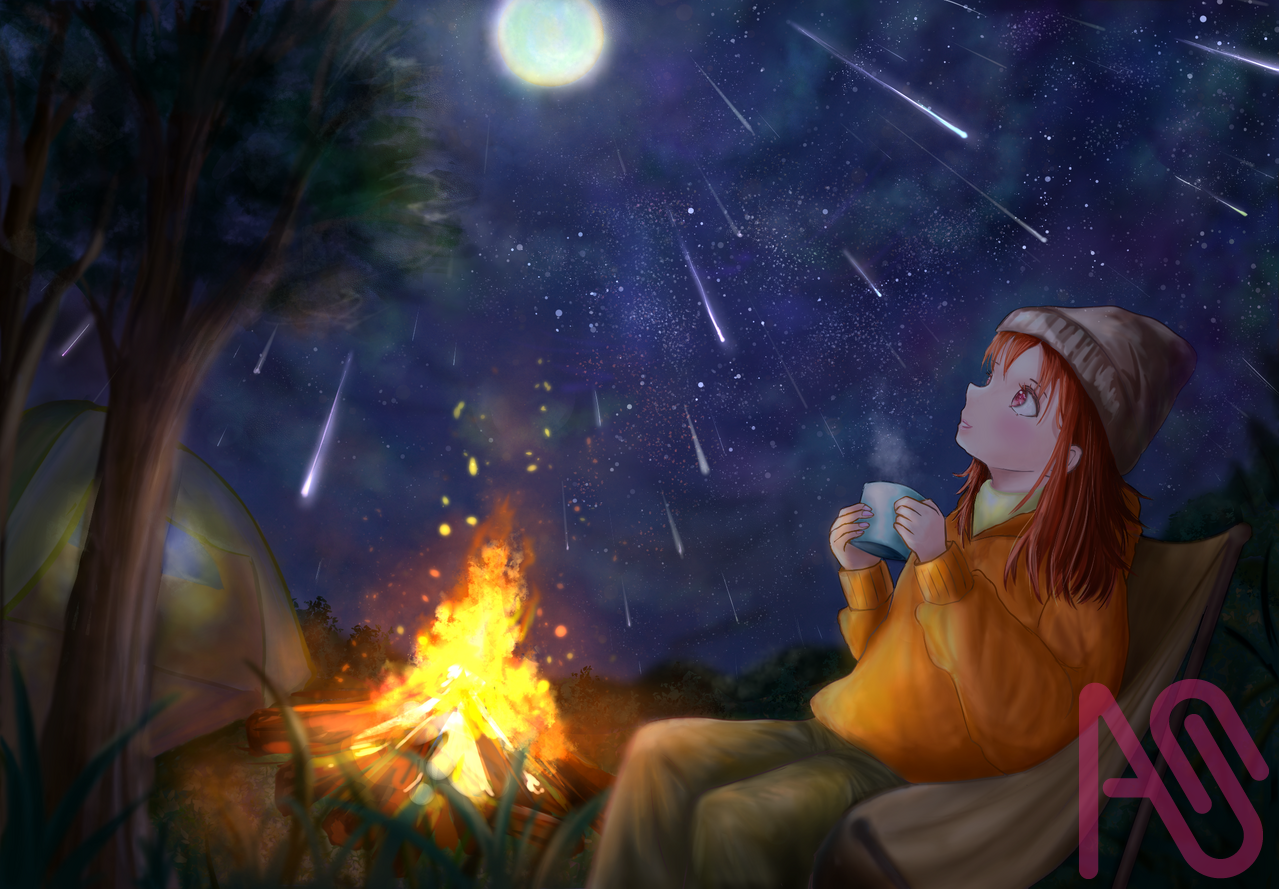 星空キャンプ Illust of あやち 〜ayachi〜 girl illustration starry_sky 夜空 kawaii キャンプ star
