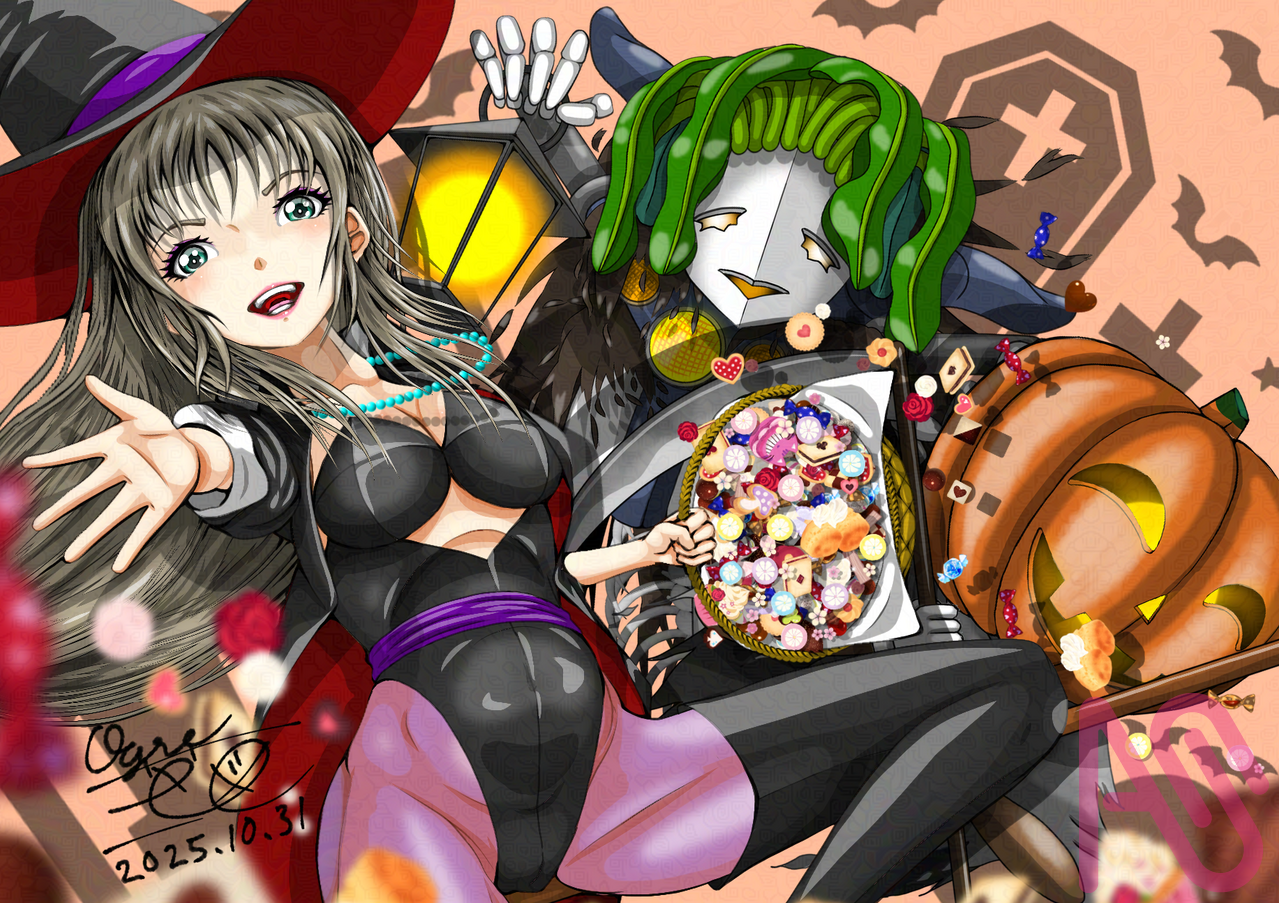 ハロウィンの魔女ー蕪と南瓜のジャックオーランタン Illust of 大賀　三芭図（tachibanafactory） お菓子 witch moon かぶ Halloween 10 カボチャ ジャックオーランタン 10月31日 秋の創作クラスタフォロー祭り