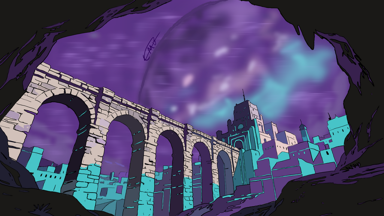 Under the Eternal City Sky Illust of Reytrins fantasy illustration medibangpaint digital background purple scenery architecture ELDENRING