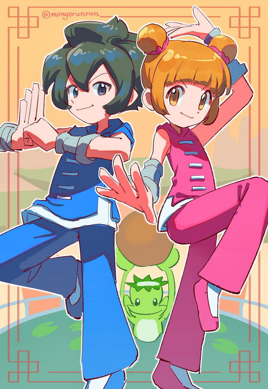 Illust of モにょルン fanfic girl fanart illustration boy kawaii background リズム天国