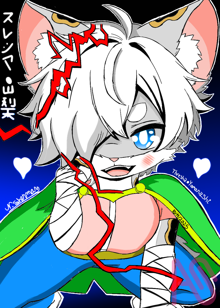 Thresha Yamanashi's cute face  Illust of Navaree sherman cat anime digital oc snowleopard kawaii digitaldrawing mangaart anthrofurry