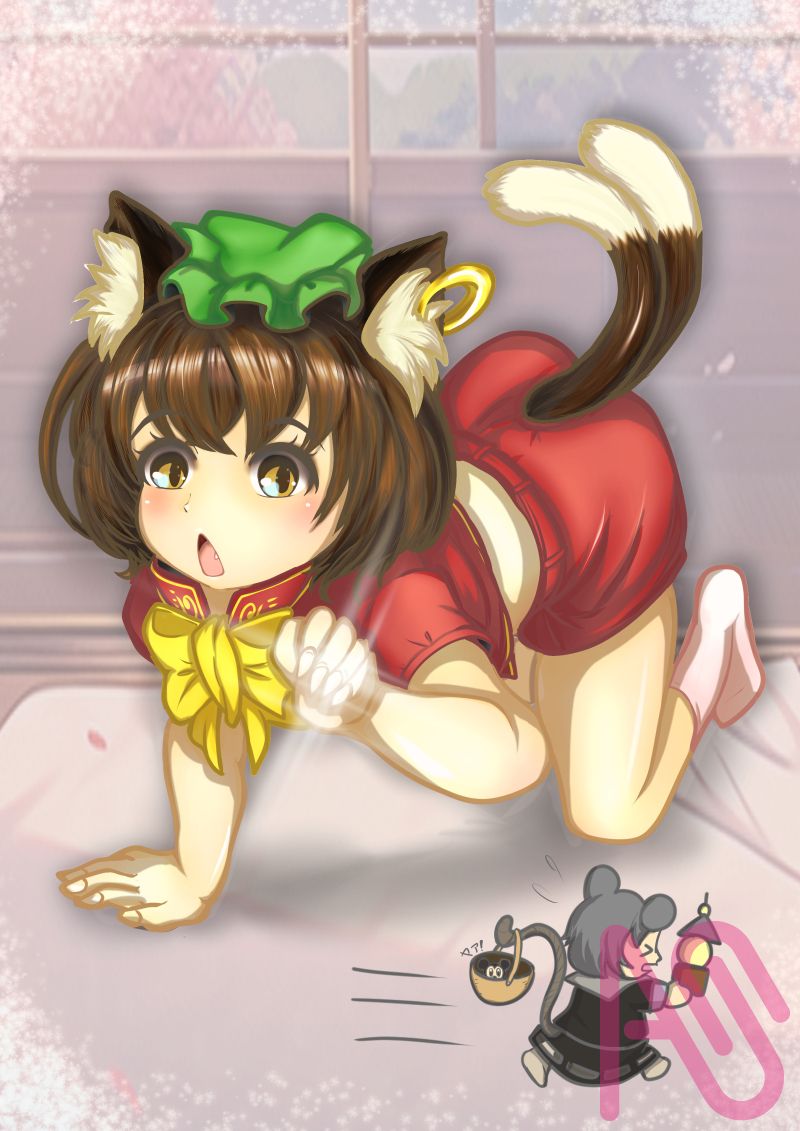 仲良しな二人？？ Illust of タロウぽん girl cat_ears 橙 Touhou_Project ナズーリン ちぇん