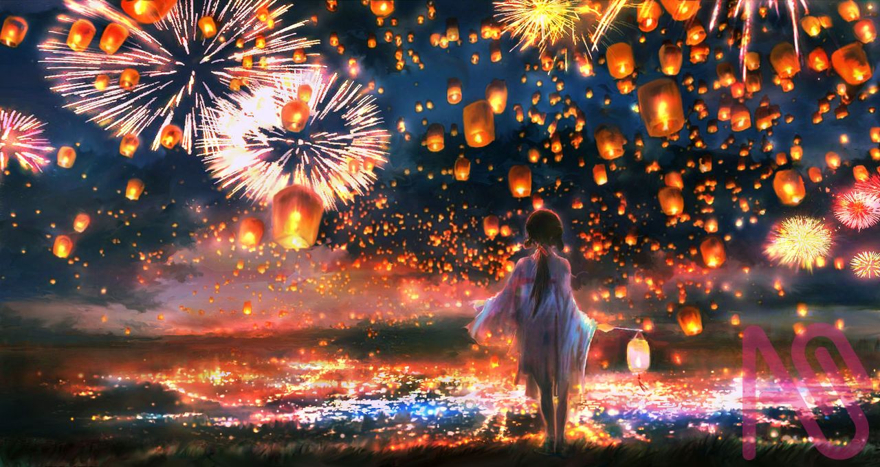 迎春燈火萬家興 Illust of 晴夜星子 girl starry_sky spring 城市 燈火