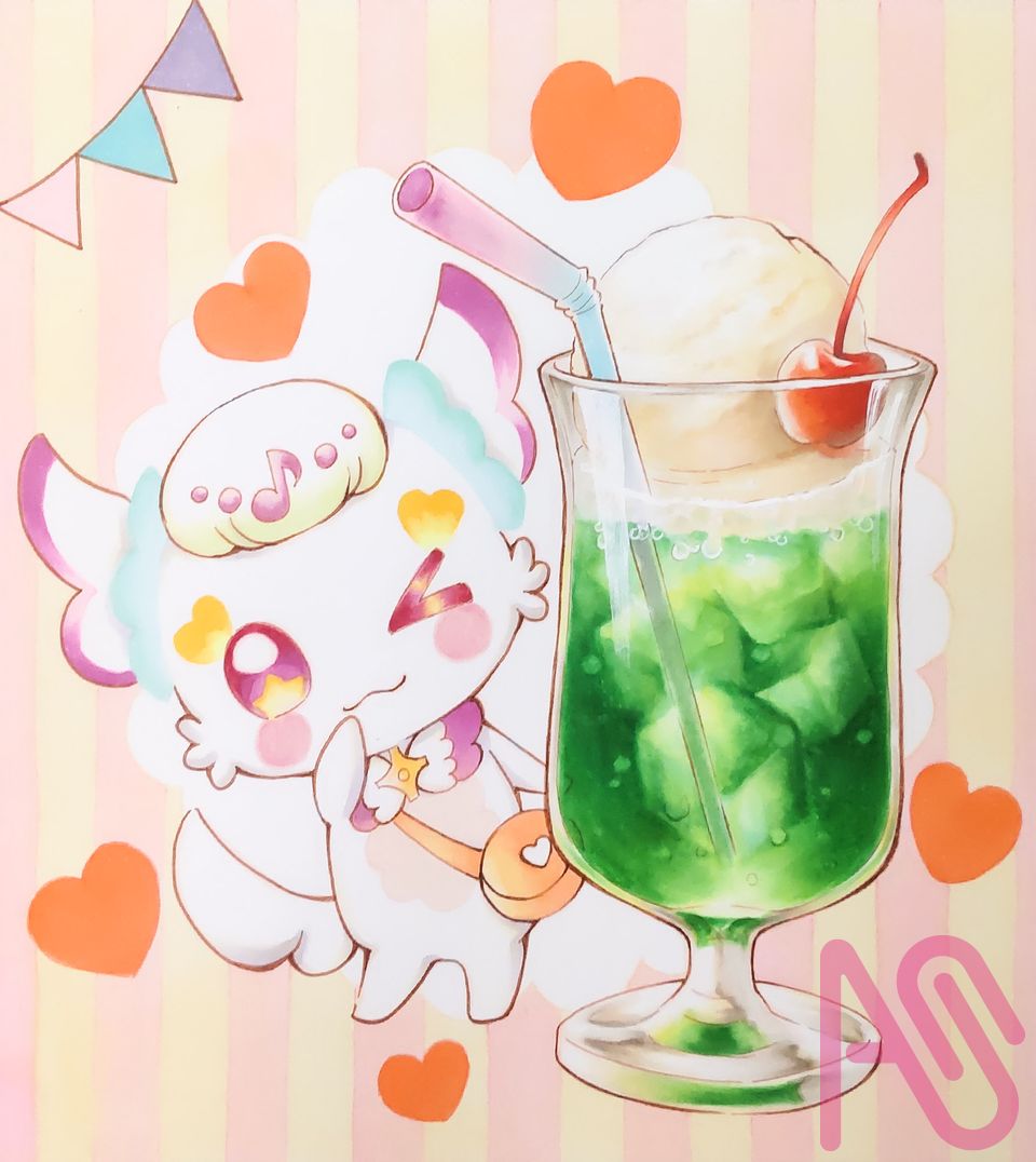 キラッキランランなクリームソーダ、どうぞプリ😉🎶 Illust of メガネmama fanfic Copic illustration PrettyCure kawaii background analog クリームソーダ キミとアイドルプリキュア♪ プリルン