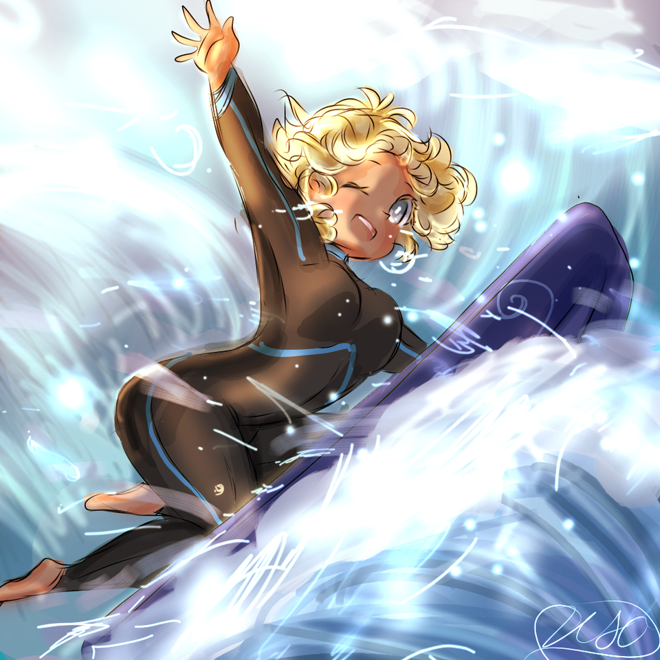 Almost There♡🌊  Illust of ☆UnseenOtherworld☆ medibangpaint girl summer cute oc water waves lighting bodysuit wetsuit
