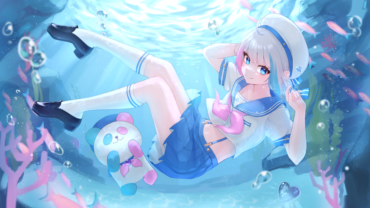 答えは心の中 Illust of 夢羽　結 girl illustration original oc kawaii underwater sailor_uniform 透明感 virtual_YouTuber ゆめうゆい
