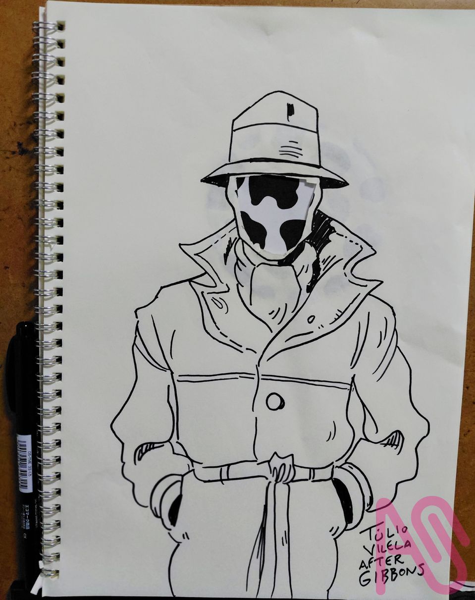 Rorschach Illust of Tulio_Vilela fanart ink pen mask dccomics Watchmen rorschach