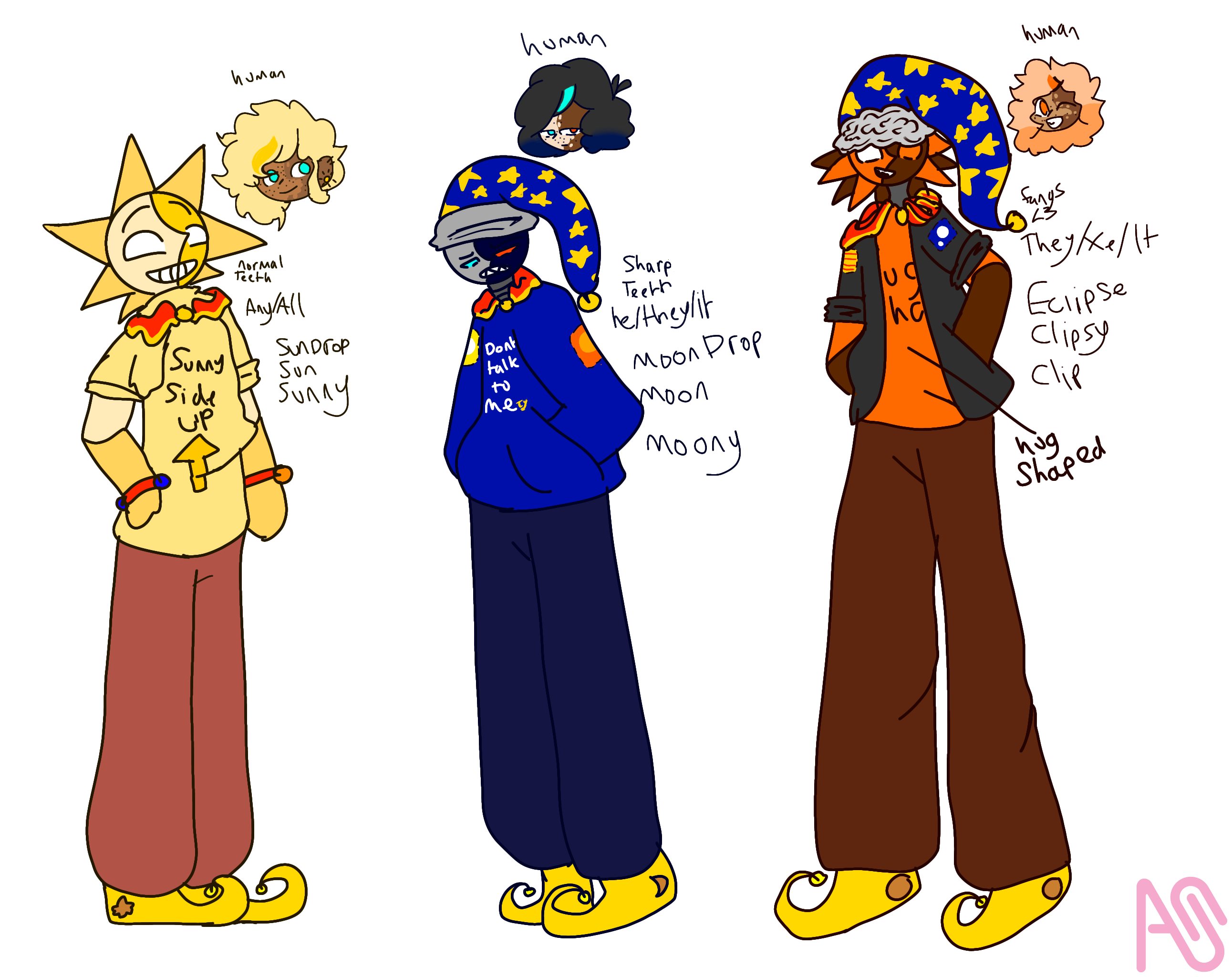 Sun, Moon and Eclipse my versions KibbleNoddleSnail Illustrations ART