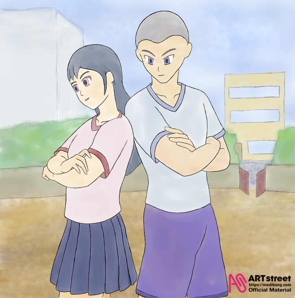 校庭の男女 Kusamori イラスト Art Street アートストリート