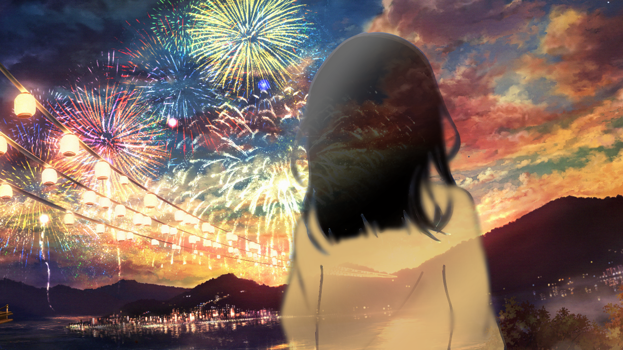 花火見る幽霊 黒猫のお絵描き屋さん ฅ W ฅ イラスト Art Street アートストリート