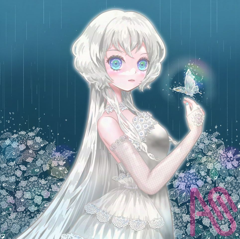 Aqua17ーHydrangeas(水の器) Illust of スローロリス１号 girl oc 銀髪 kawaii blueeyes hydrangea 梅雨