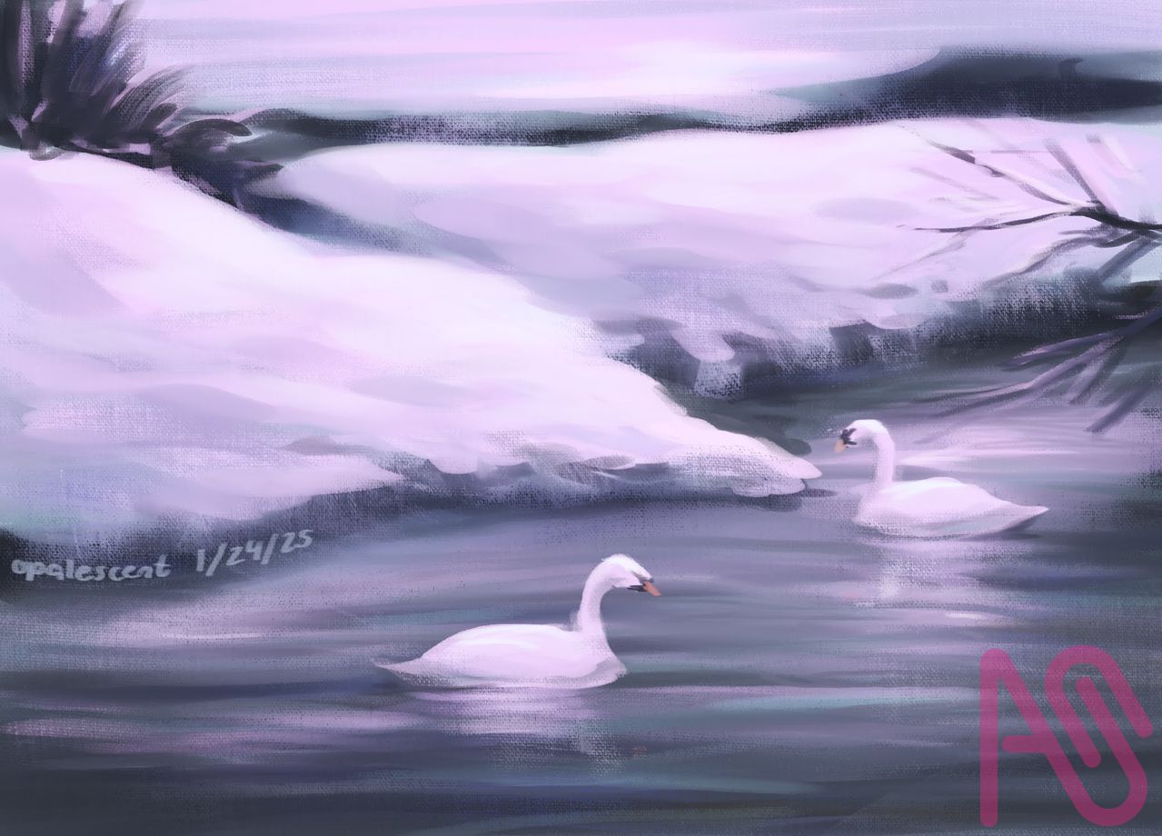 Swan Lake Illust of Opalescent fantasy animal pink digital purple Swan
