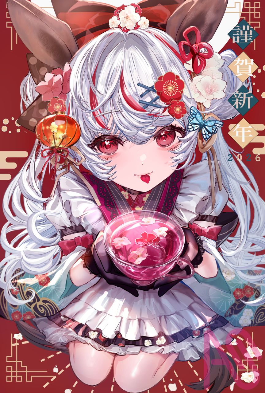 謹賀新年2026：梅茶の妖精コーデ(魔女マカロン) Illust of こもりひっき🦋初書籍★メルヘンファンタジー衣装アイデアbook girl 年賀状 illustration original 正月 digital oc kawaii