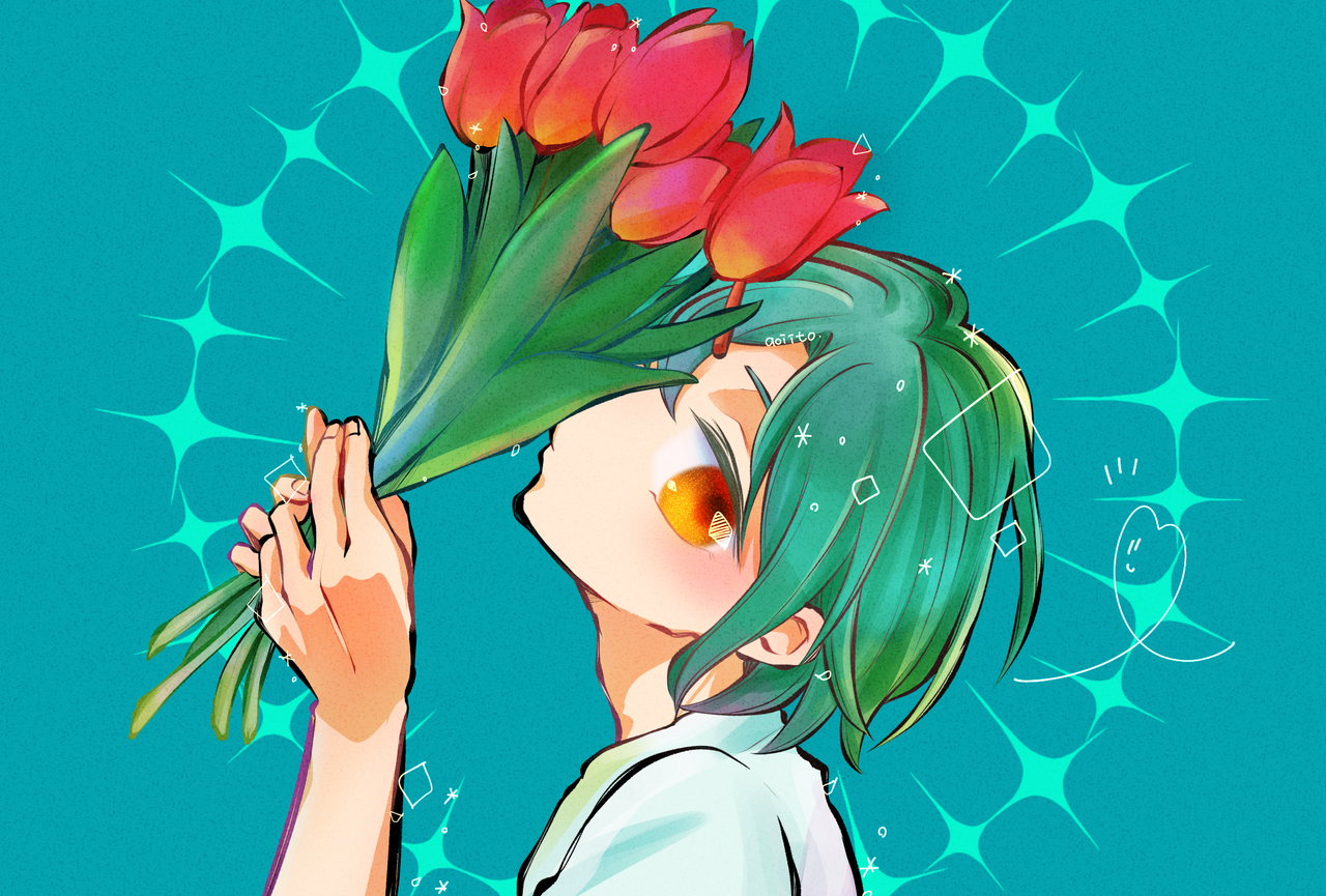 5本の赤いチューリップの花束 Illust of 青生衣都（Aoi Ito） チューリップ 一次創作 original medibangpaint Artwork 創作男子