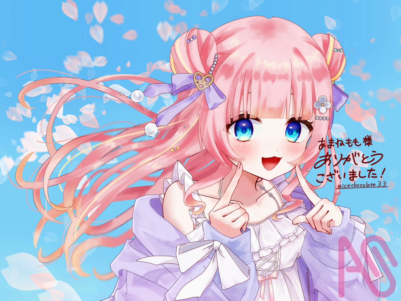 Commission🌸 Illust of 水瀬 sakura pink kawaii アイビスペイント 依頼絵 virtual_YouTuber skeb 水色の思い出