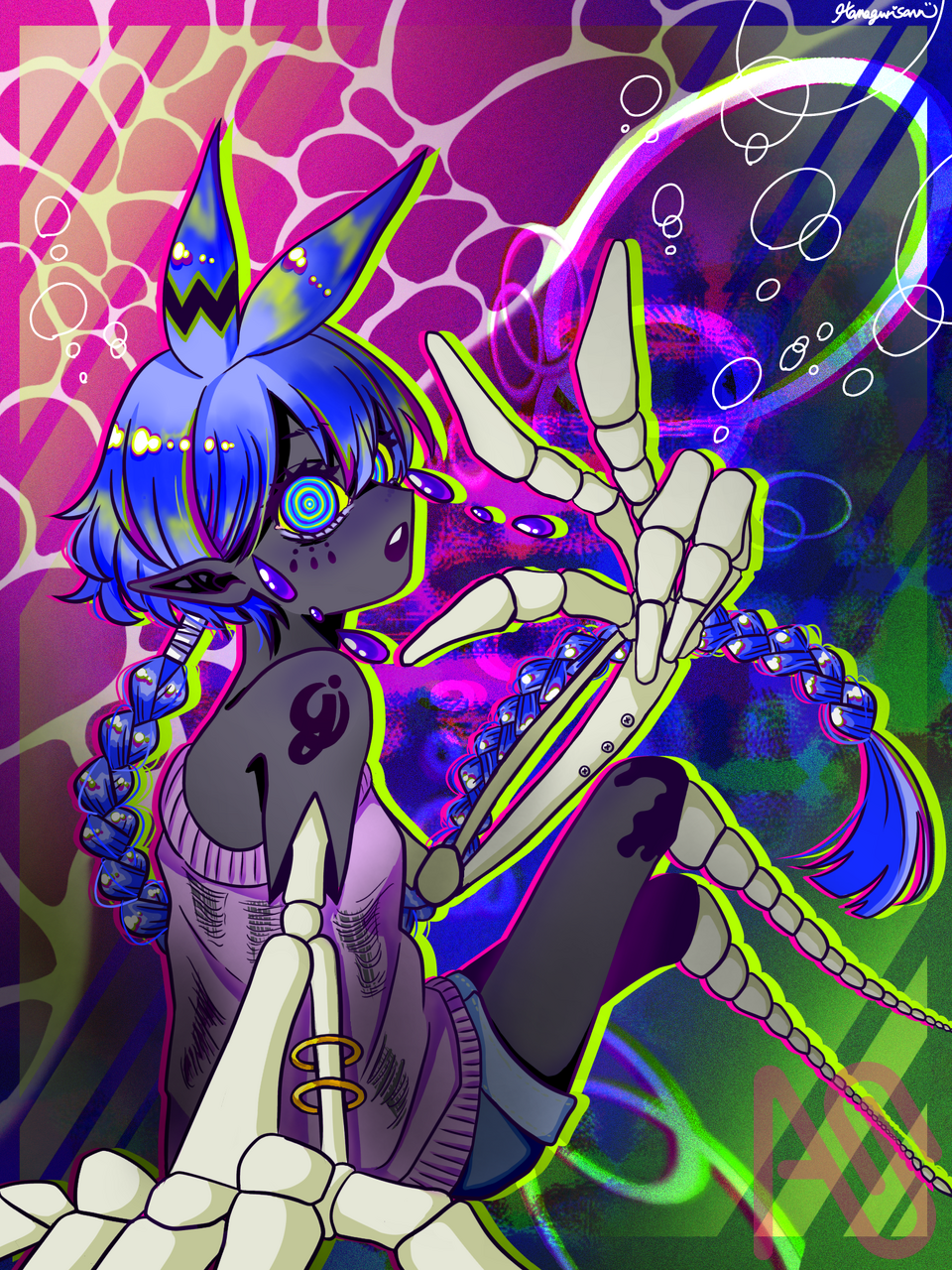 魚京🐳 Illust of Hamagurisann ( ✌︎'ω')✌︎ Personification girl blue 褐色 鯨 oc kawaii loli 原色は神