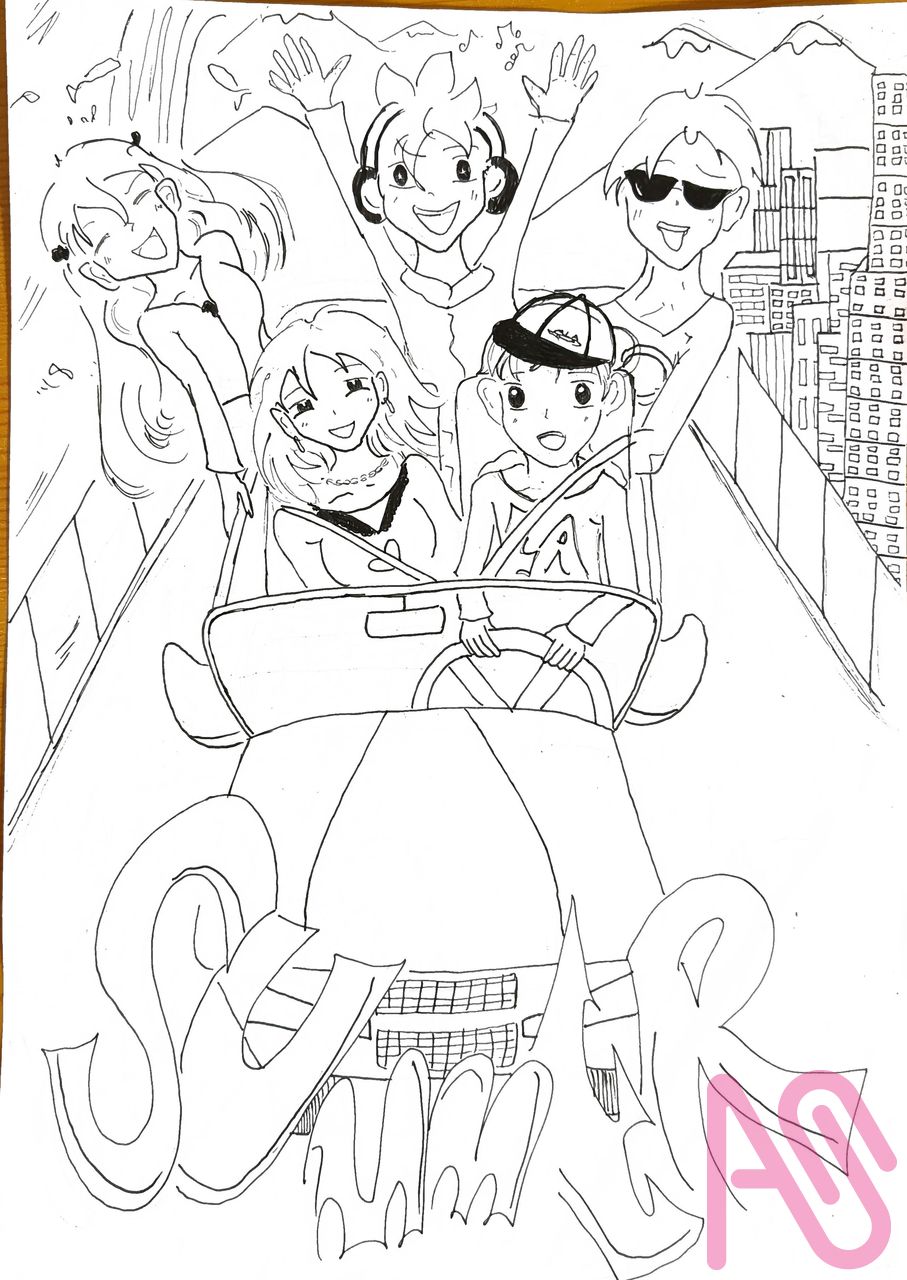 Summer Road Trip With Friends  Illust of Mangaka HUIONIllustrationContest2025 summer art anime original black background artist illustrations scenery animeart