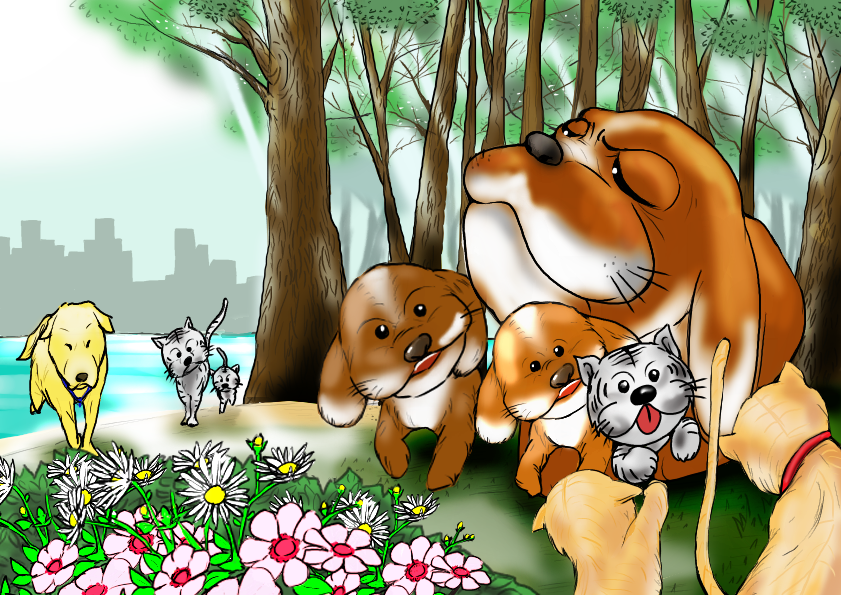 仲良く自然に暮らす犬と猫 Kacyanoi イラスト Art Street アートストリート