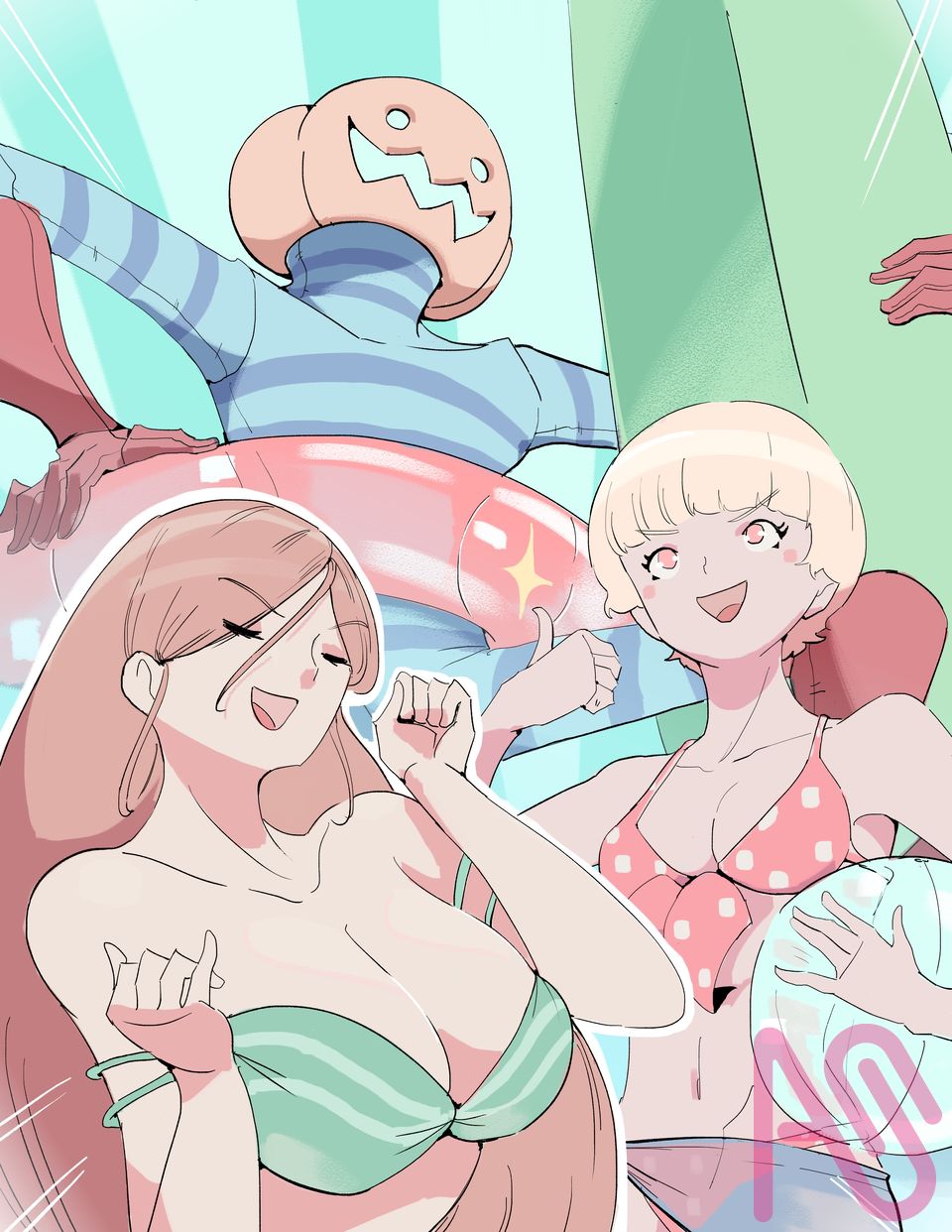 A Moment for Summer! Illust of Golden Aries painting girl digital oc beautiful bikini Artwork beach pumpkin dissonant